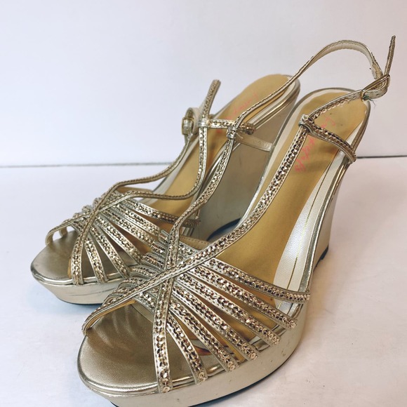 Caparros Bristol Gold OpenToe Wedge Heel - Picture 1 of 16